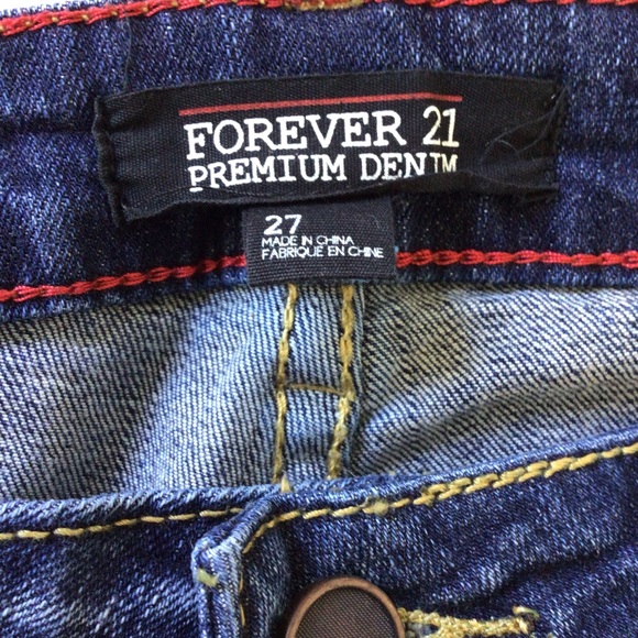 Forever 21 Jeans Mid Rise Straight Distressed Blue Dark Wash - Picture 10 of 11